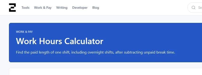 Ziannah Work Hours Calculator page