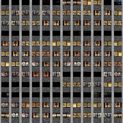 lit office tower facade